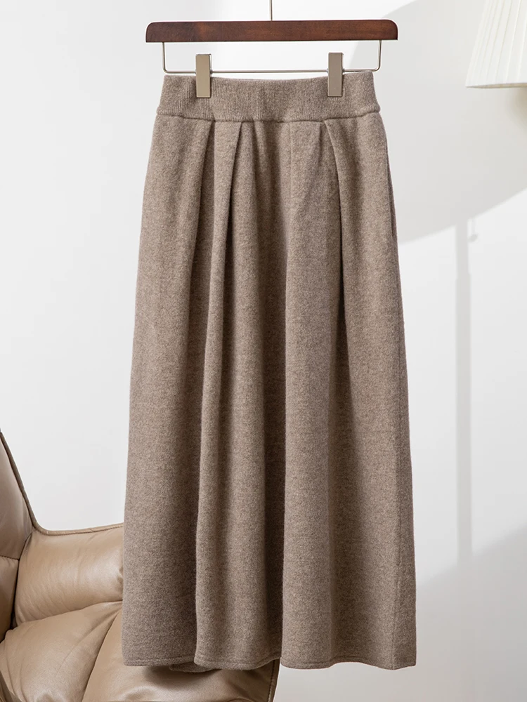 TLOML New Women's 100% Cashmere Skirt Pleated Mid-Calf Skirt Autumn Winter Soft Office Lady Grace Style Skirt Cashmere Knitwear