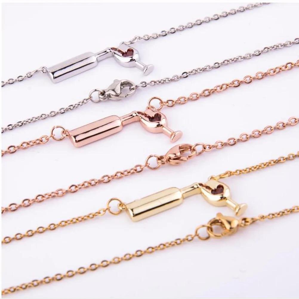 

4pcs Heart Pattern Pendant Necklace Wine Bottle Cup Design Fashion Delicate Women Clavicle Chain Lightweight Jewelry For