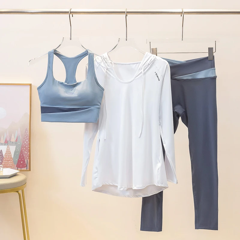 

Женский тренировочный комплект для йоги и фитнеса с высокой талией, жилет с капюшоном Long Sve, дышащая эластичная спортивная одежда для йоги