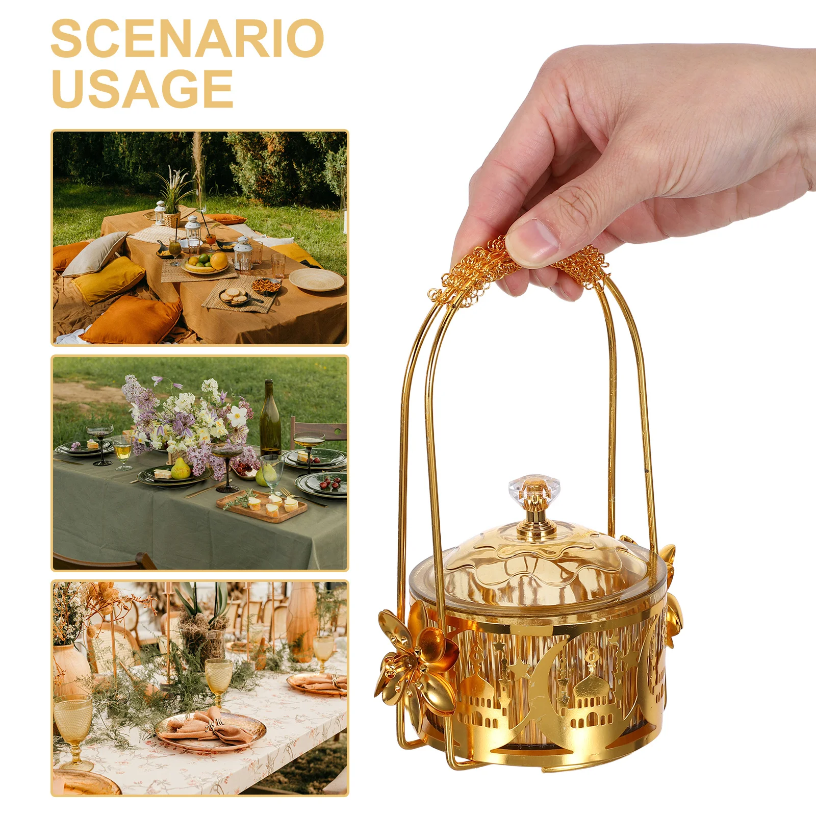 ラマダンサービングトレイ イードムバラク キャンディボウル 蓋付き 高級アラビア風スナックディッシュ イスラム教のテーブルデコレーション ラマダンのお菓子収納