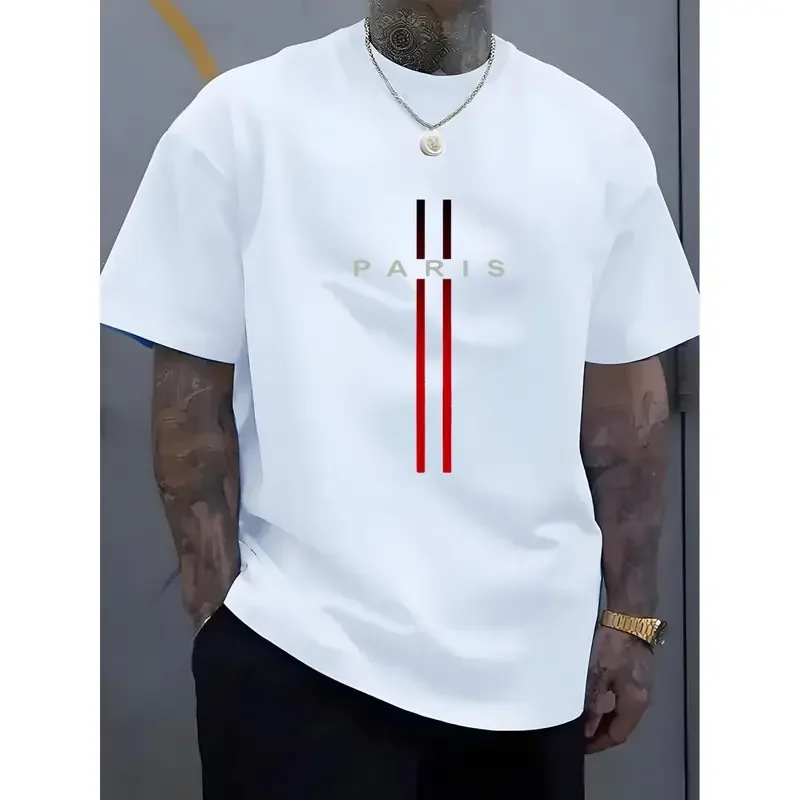 Men's Classic Cotton Round Neck Short-Sleeve Tshirt - Paris Graphic Print, Soft Fabric, Lightweight, Relaxed Fit, Breathable, Reinforced Stitch, Machine Washable, Casual Streetwear Top