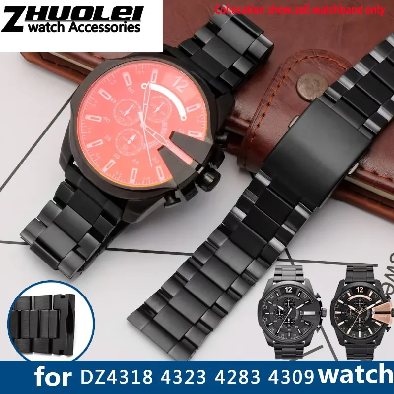 high quality strap For Diesel DZ4318 4323 4283 4309 original style stainless steel watchband male large watch case bracelet 26m