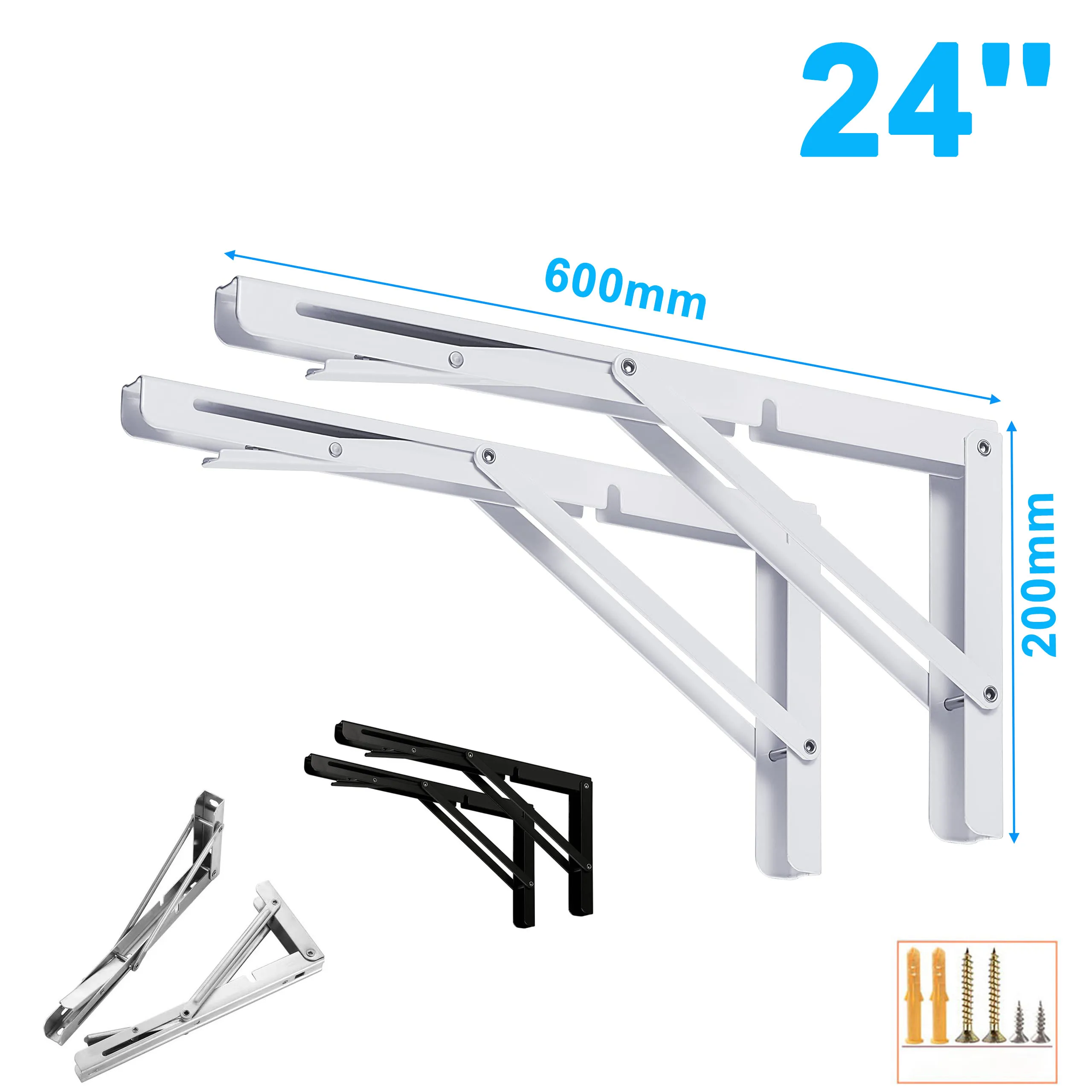 Triangle Straight Billy Bracket 24inch Heavy Duty Folding Shelf Brackets Wall Mounted  L-Table Hinges for Bench Table with Screw