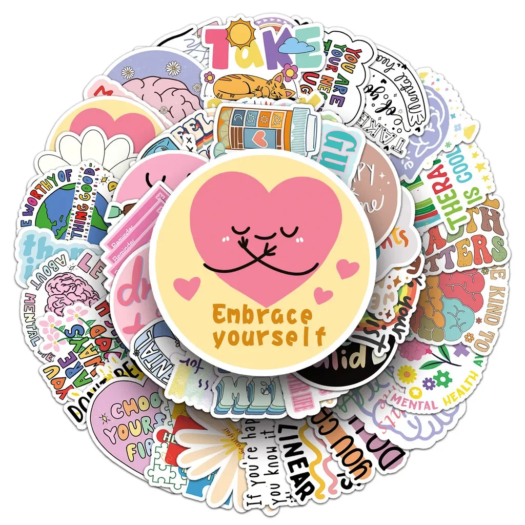 50PCS Psychological Health Encouragement English Positive Short Sentence Graffiti Stickers for Decals