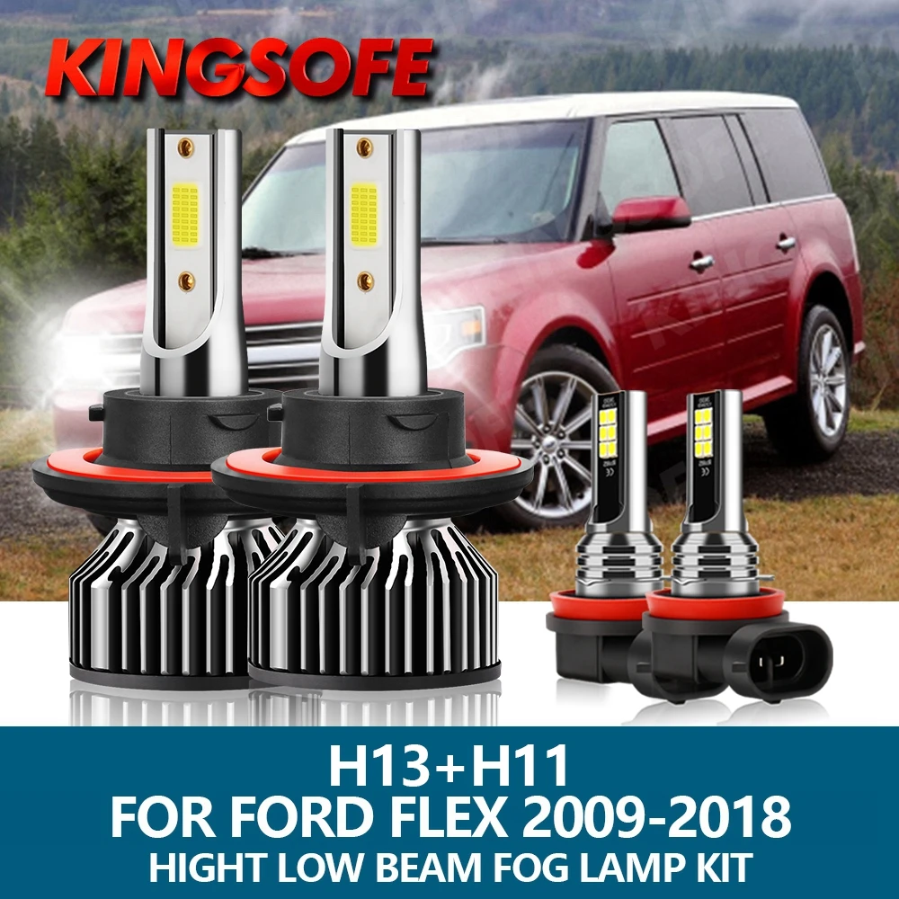 4Pcs LED Headlight H13 H11 Car Light 12000LM 72W 6000K COB Chip Hight Low Beam Bulbs Fog Lamp Kit For Ford Flex 2009-2018