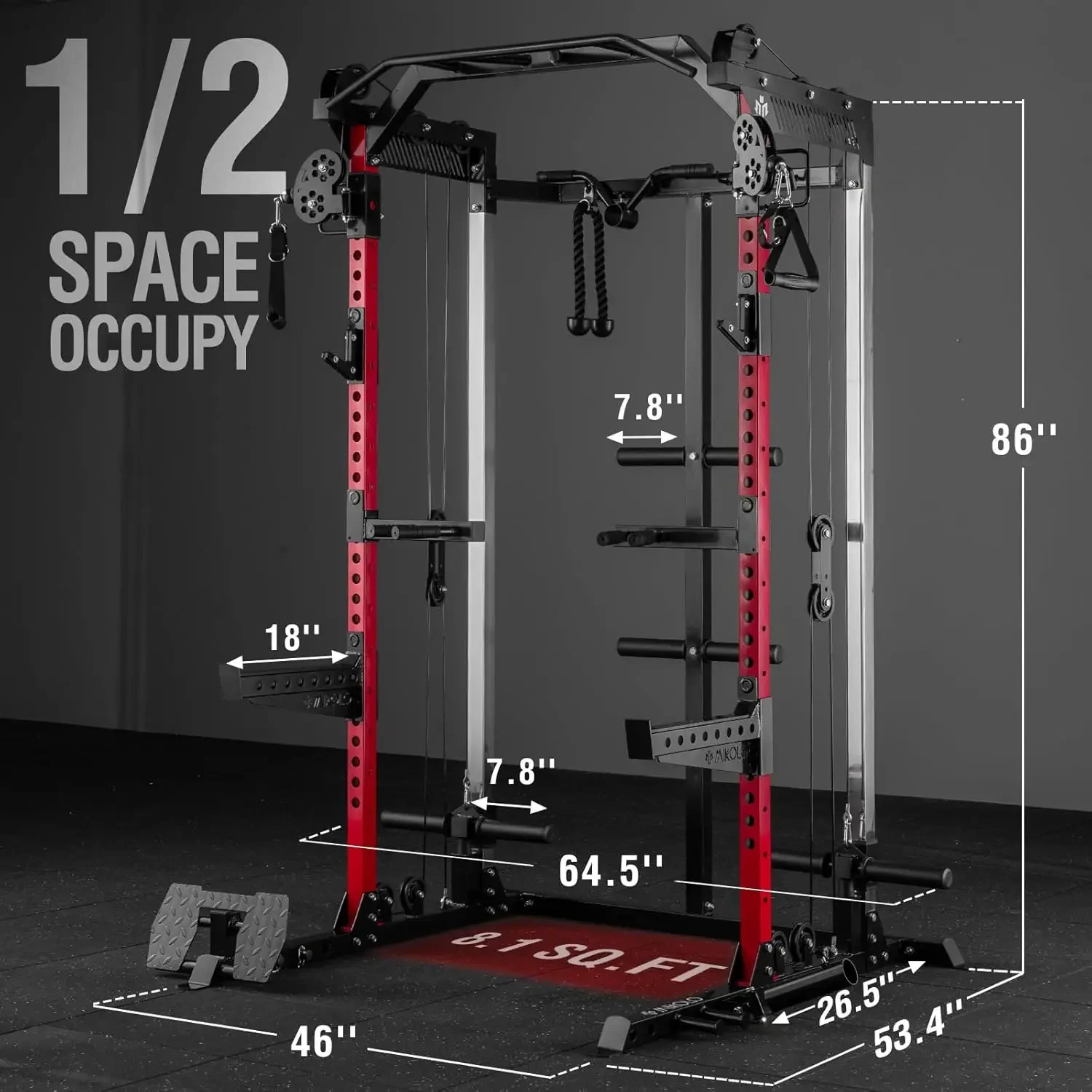 Power Cage, 2000LB Squat Rack, Dual Pulley Cable Crossover System, Multi-function Free Weight Home Gym Workout Machine with Atta