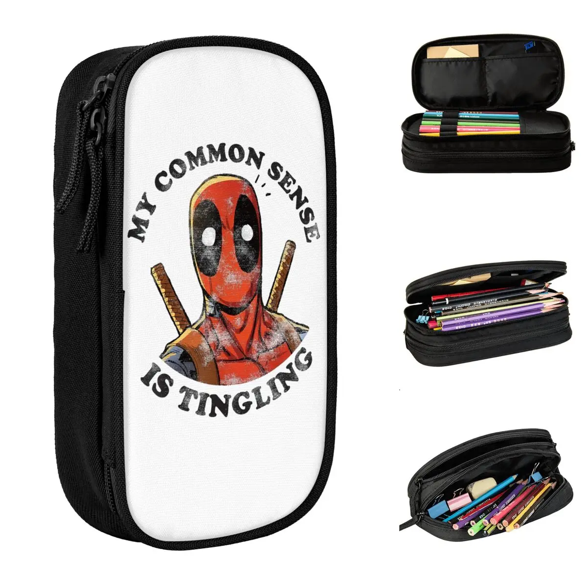 Deadpool Common Sense Is Tingling Pencil Case Fun Pen Bag for Student Big Capacity School Supplies Cosmetic Pencil Box