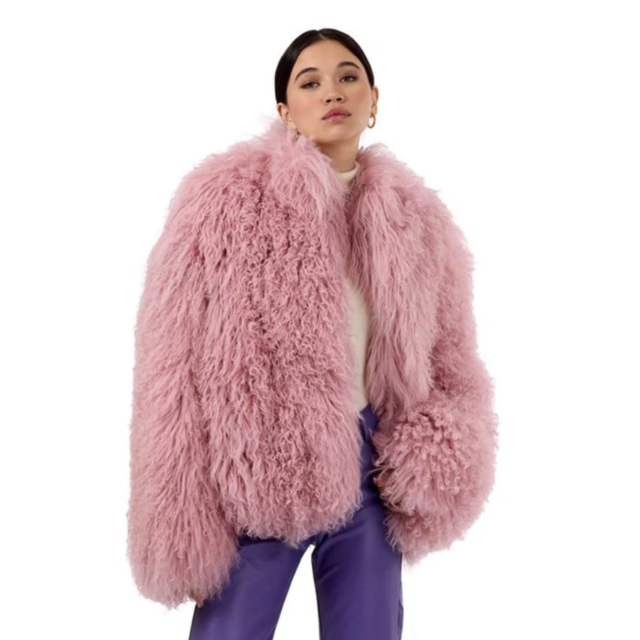 Real Mongolian Fur Coats Women Tibetan Lamb Fur Short Jacket With Round Collar Winter Sheep Fur Outwear