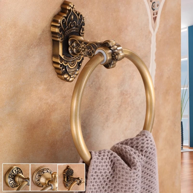 

Крючки для ванной комнаты в античном стиле, небольшое алюминиевое кольцо для полотенец, европейская винтажная настенная стойка, водонепроницаемые аксессуары для ванной
