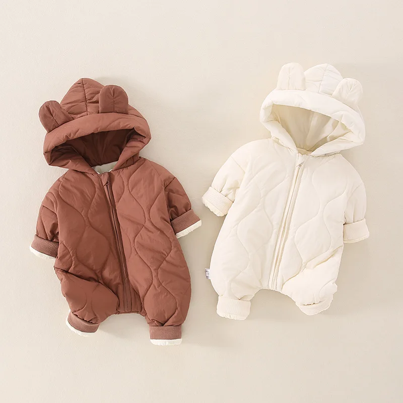 Thiened Fce 겨울용 아기 남아 여아용 모자 포함 야외용 트렌디 의상 세트