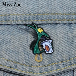 Hercules Panic Drinking Soda Enamel Pins Custom Brooches Lapel Badges Cartoon Animal Jewelry Gift for Kids Friends
