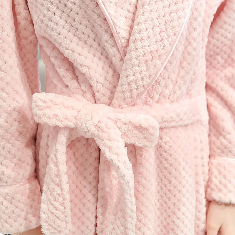 Autumn Winter Thick Flannel Couple\'s Long Robe Sleepwear Warm Coral Fleece Bathrobe Loungewear Loose Casual Home Wear Nightwear