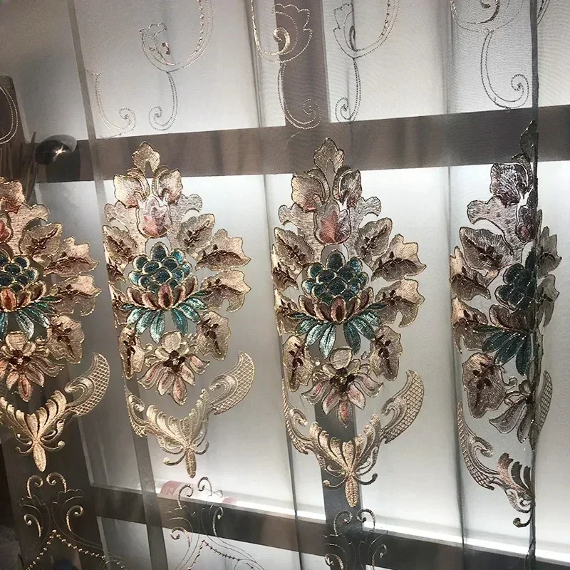 

European Chenille Hollow Luxury Curtains For Living Room Bedroom Embroidery Curtain Tulle Windows Decoration Screen Villa
