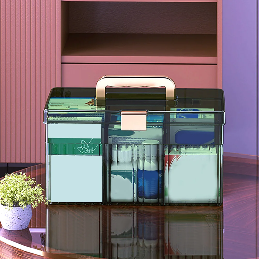 Portable Medicine Case with Handle Large Capacity Sturdy Plastic Medication Organizer for Home Travel First Aid Storage Box