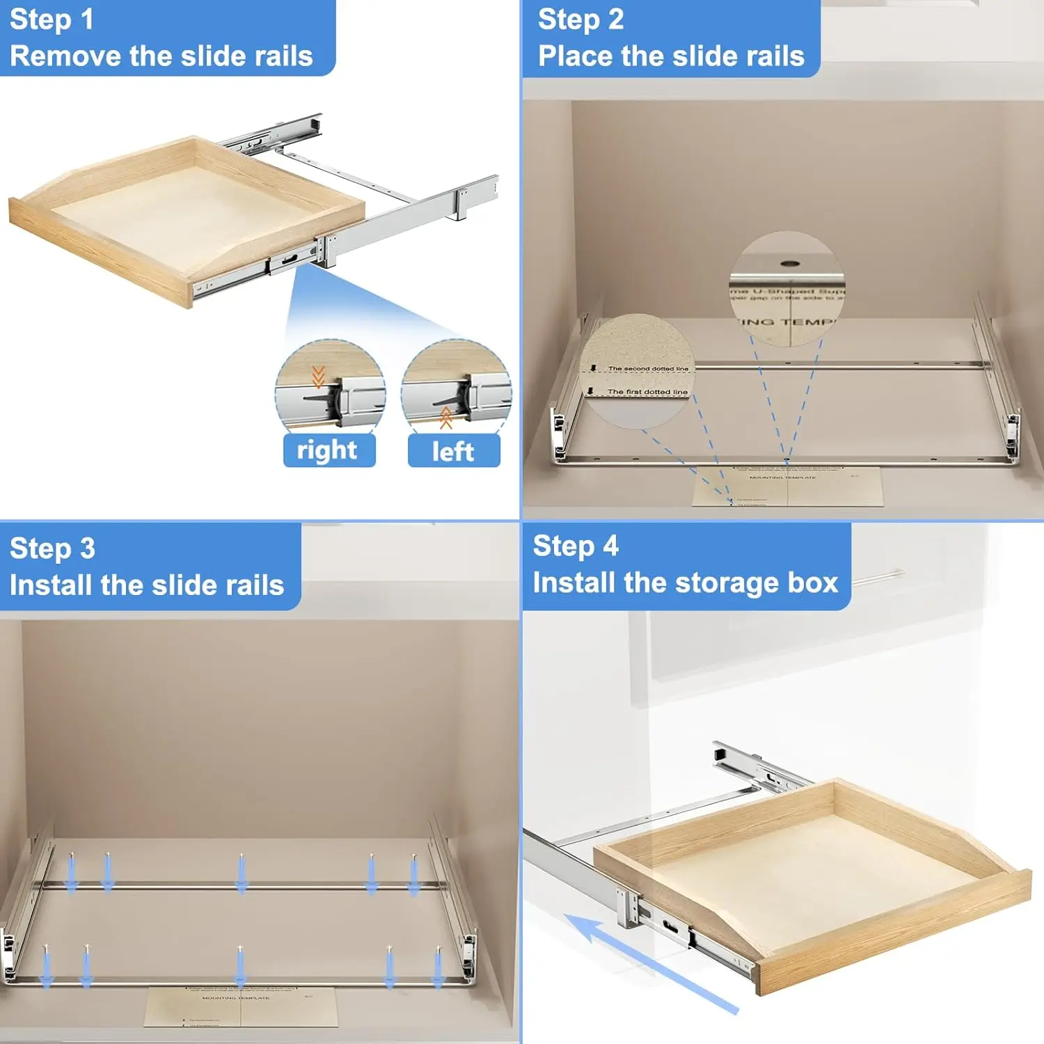 Single Pull Out Cabinet Organizer 25½”W x 21”D, Soft Close Slide Out Drawer Storage Shelves for Kitchen