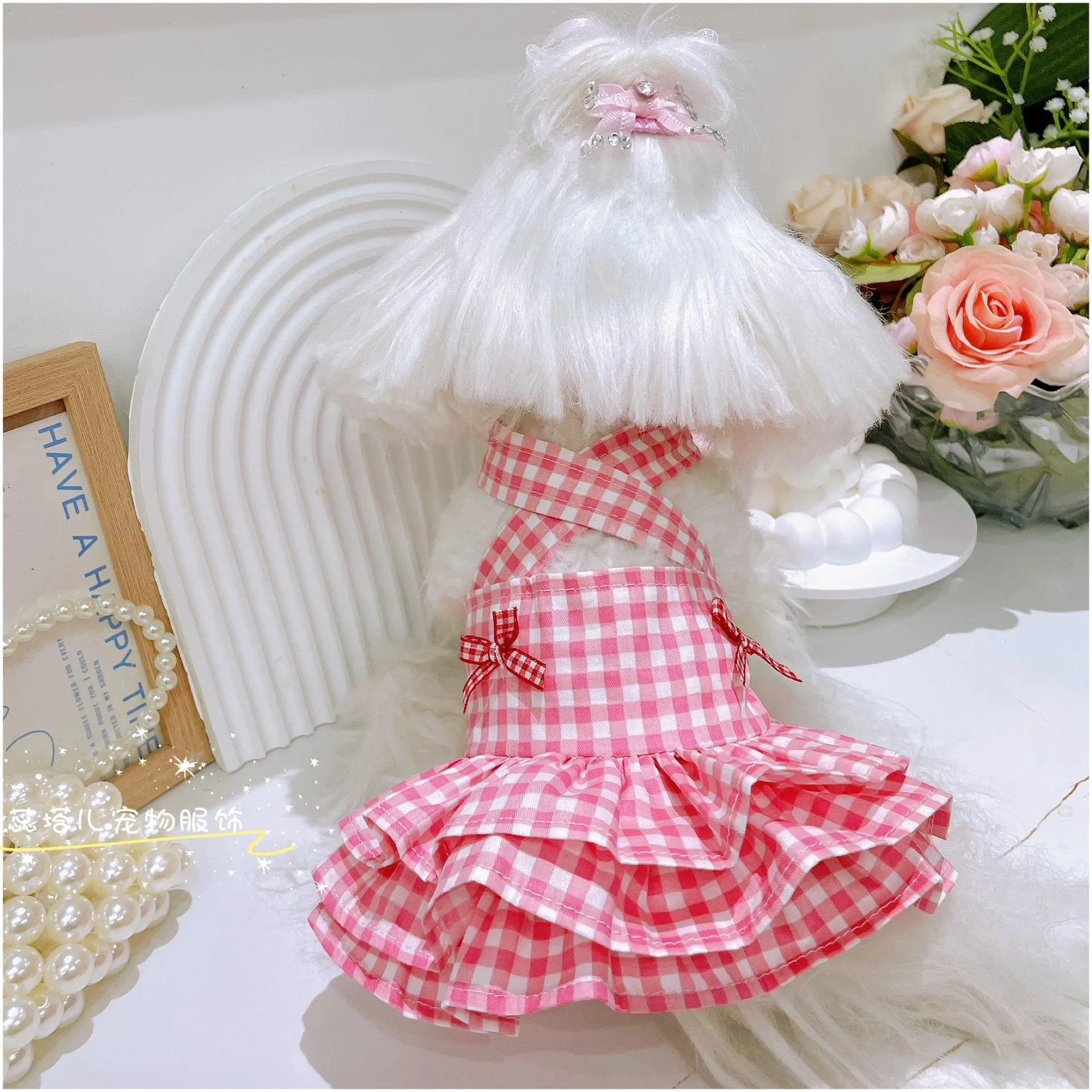 

2025 Summer New Pet Dog Clothes Pure Cotton Cute Red Grid Dresses For Small Medium Dogs Yorkshire Teddy Puppy Dog Casual Skirts