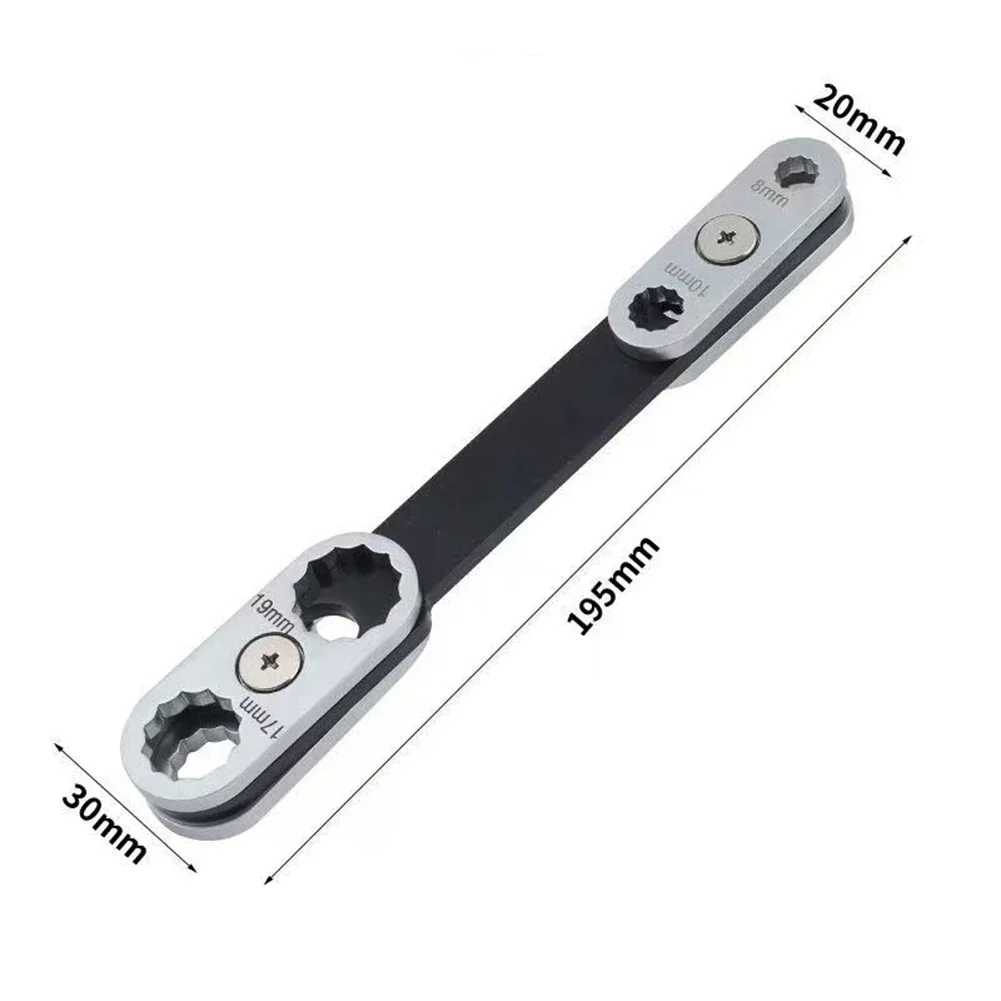 8-in-1 Adjustable Wrench With 360° Rotating Head, Carbon Steel, Ergonomic Grip For Auto Repair And DIY Tasks, Silver And Black