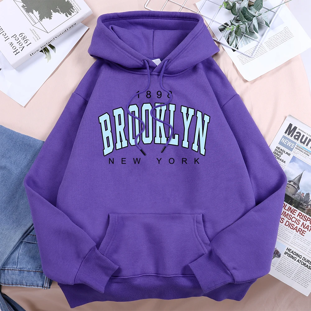 1898 Brooklyn New York Hoodies Women Casual Fashion Sport Hoody Fleece Warm Street Unisex Pullovers Harajuku Trend Basic Hooded