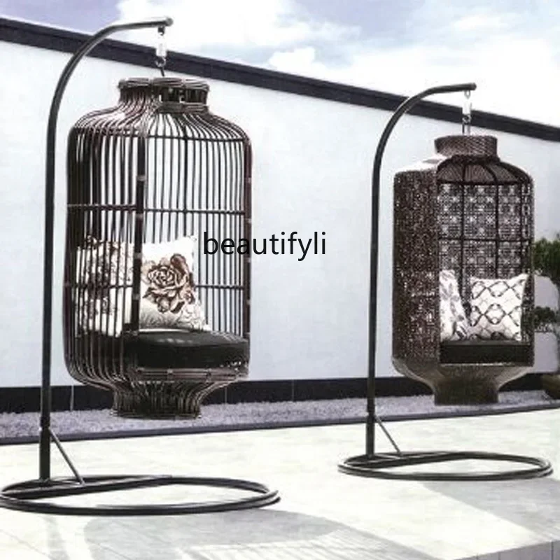 X n Balcony Hanging Basket Rattan Chair Cradle Chair Outdoor Courtyard Rattan Lazy Glider Creative Rocking Chair Swing Indoor Ho