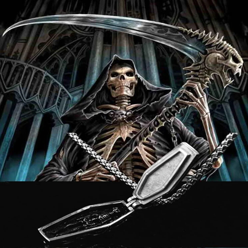 

Titanium Steel Necklace Dark Coffin Locket Pendant Opens To Add Charms Photos Beads Diy Punk Alloy Chain Jewelry For Men