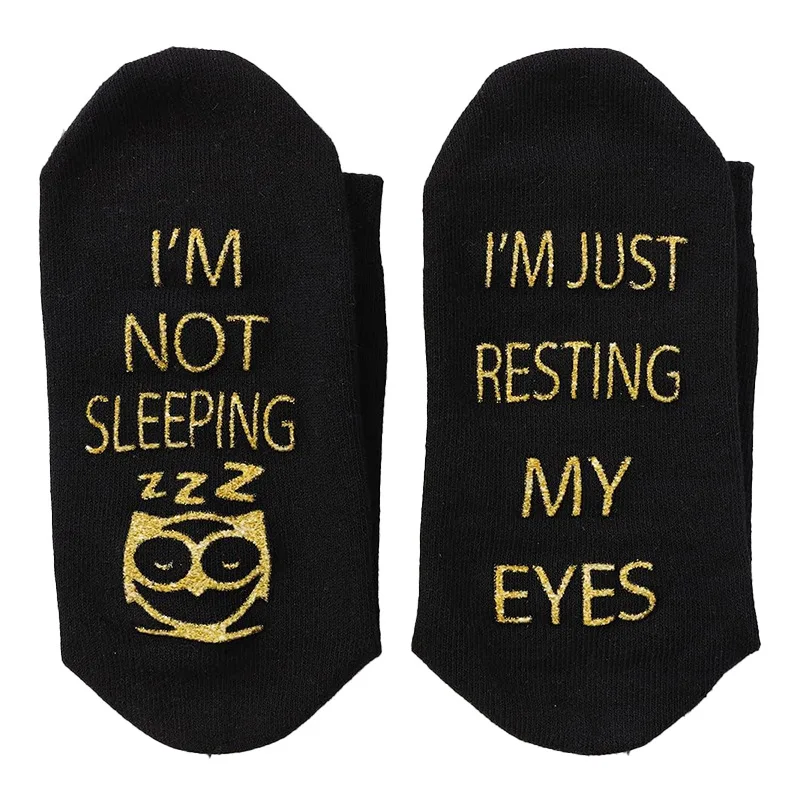 I'M JUST RESTING MY EYES. Mid-tube dotted letter socks cotton non-slip floor socks cross border