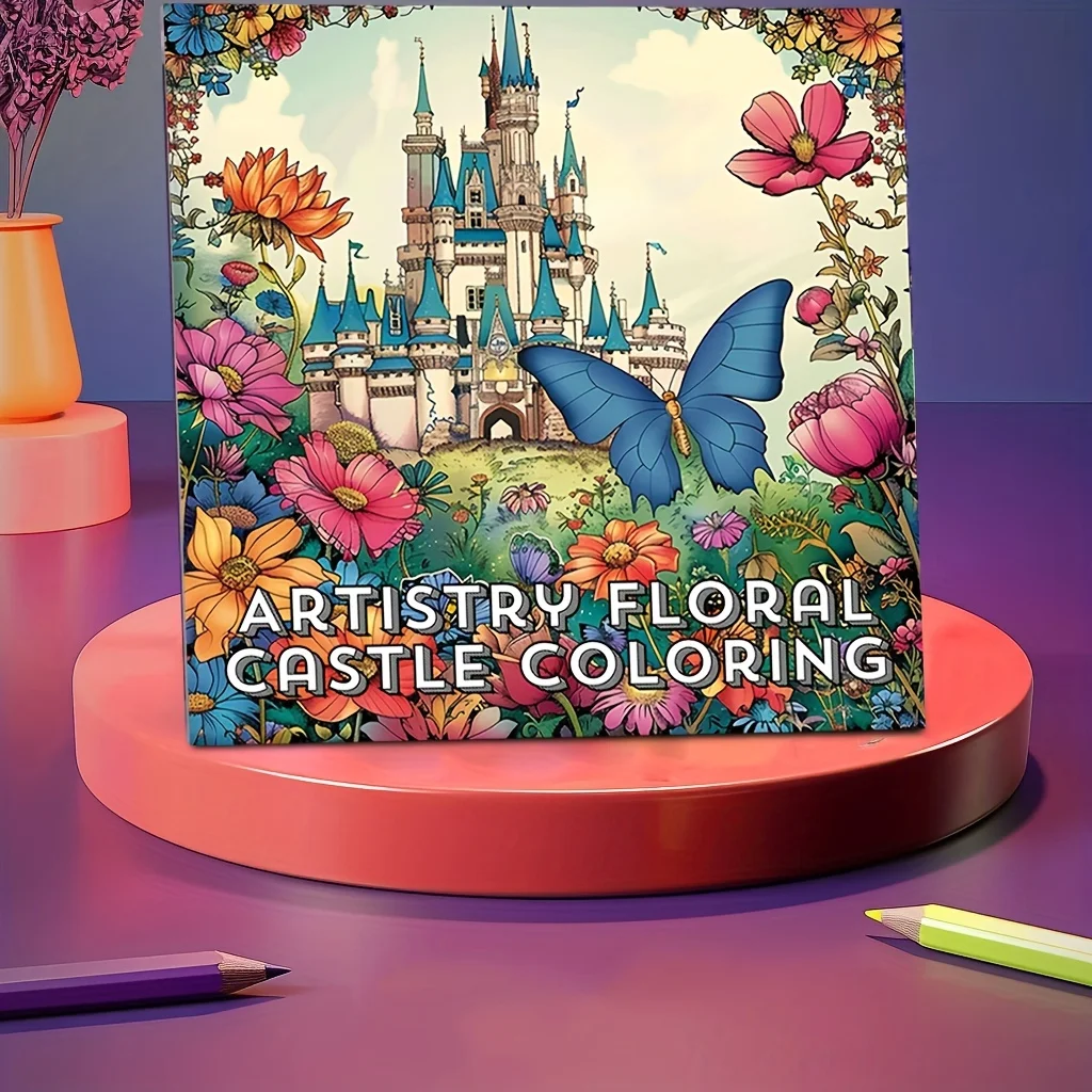 

1pc Artistry Floral Castle Coloring Book for Stress Reduction | Soothing Stress Colouring Book for Stress Relief &Gifting