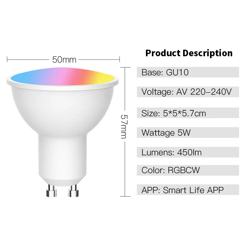 Tuya MR16 5W Smart Homekit WiFi Smart LED Light Bulb 12V RGBCW Dimmable Lamp Siri Voice Control Spotlighting Color Changing