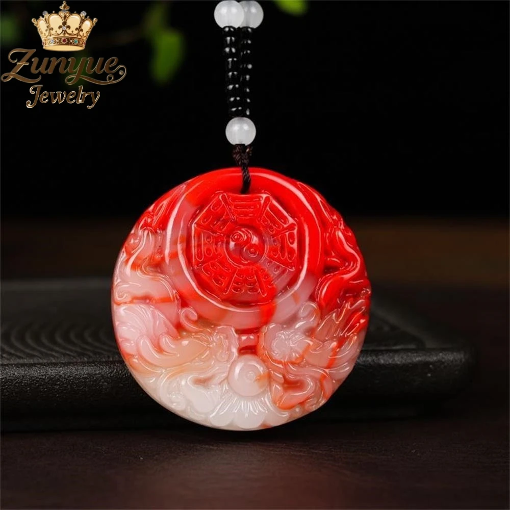 

High-End Hetian Blood Jade Dragon And Phoenix Eight-Symbol Pendant Luxury Quality Jewelry Exquisite Elegant Popular Charms Gift