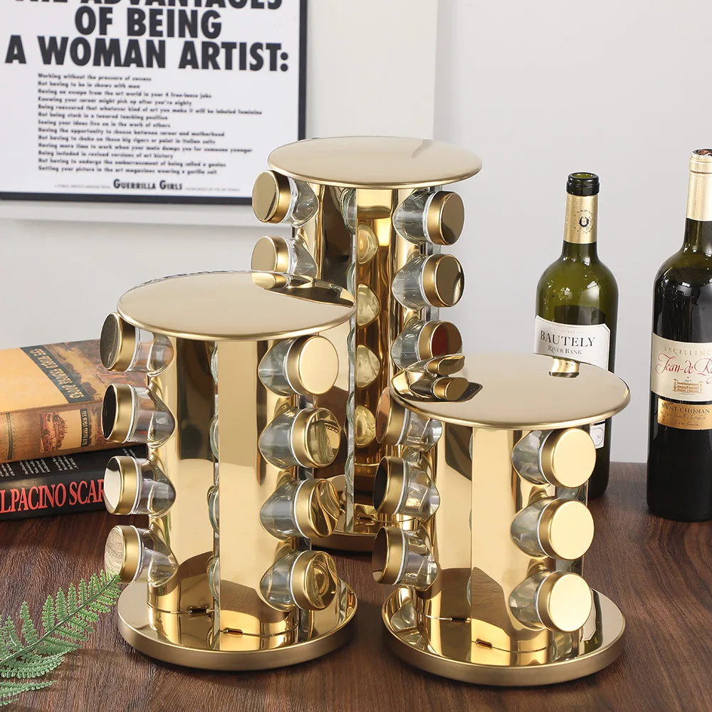 

Modern simple spice rack stainless iron seasoning storage device food grade seasoning set kitchen rotating seasoning rack