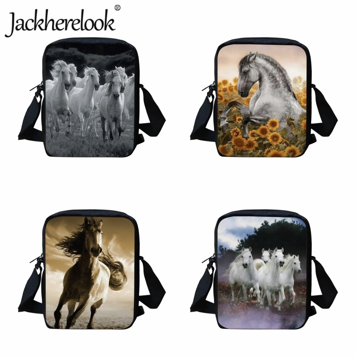 

Jackherelook Horse Pattern Printing Schoolbags for Children Book Bags Casual Fashion Kids Crossbody Bags Boys Lunch Bag Girls