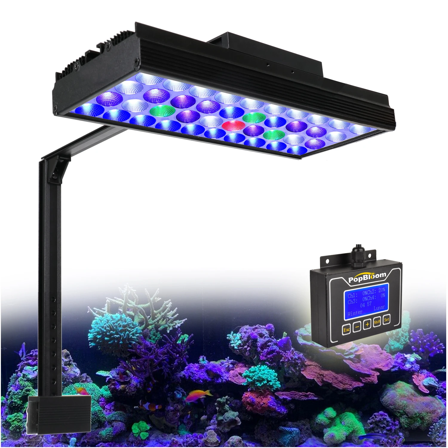 

PopBloom Aquarium LED Light, Marine Aquarium Light, Full Spectrum for 40-60cm Coral Grow Light, Aquarium Accessories, Turing30