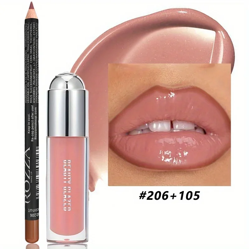 2-teiliges Lipliner-Lipgloss-Set, langlebiges, natürliches, nacktes, wasserfestes Lippenöl mit Lippenglanz