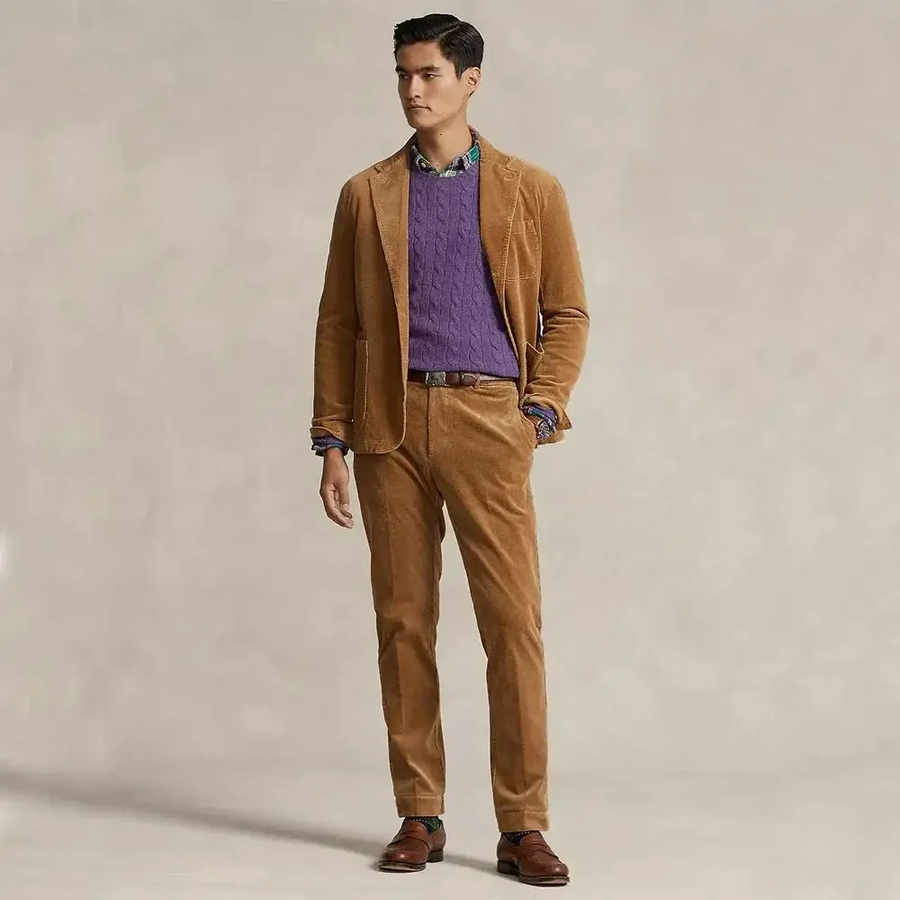 

New Men's Corduroy Suit Two-piece (Jacket+Pants) Fashion Handsome Male Set for Wedding Luxury Formal Clothing