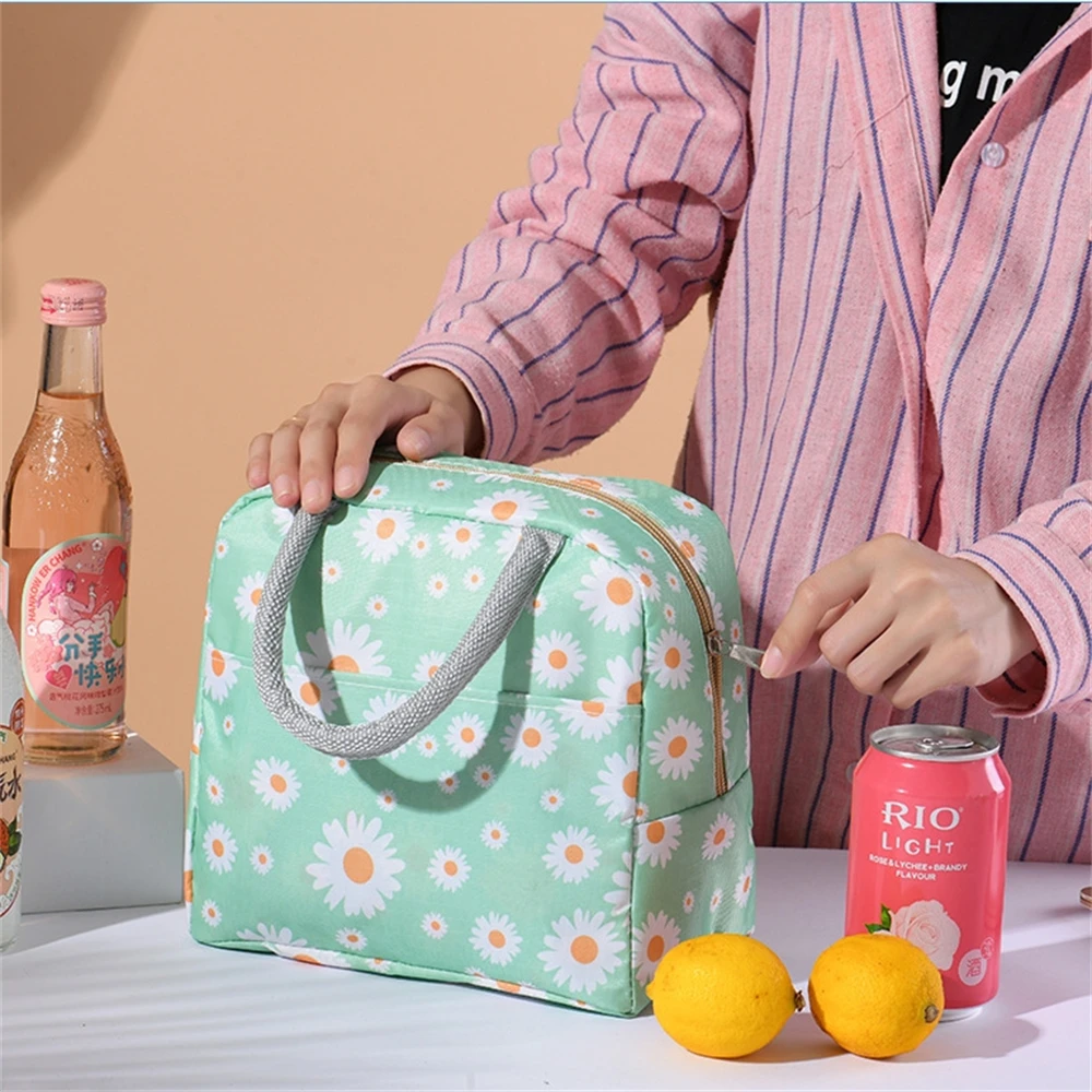 Impermeável Oxford Pano Piquenique Bolsa, isolamento espessado, Bento Pouch, Lancheira De Armazenamento De Alimentos Portátil Sacos, Daisy Impressão Totes