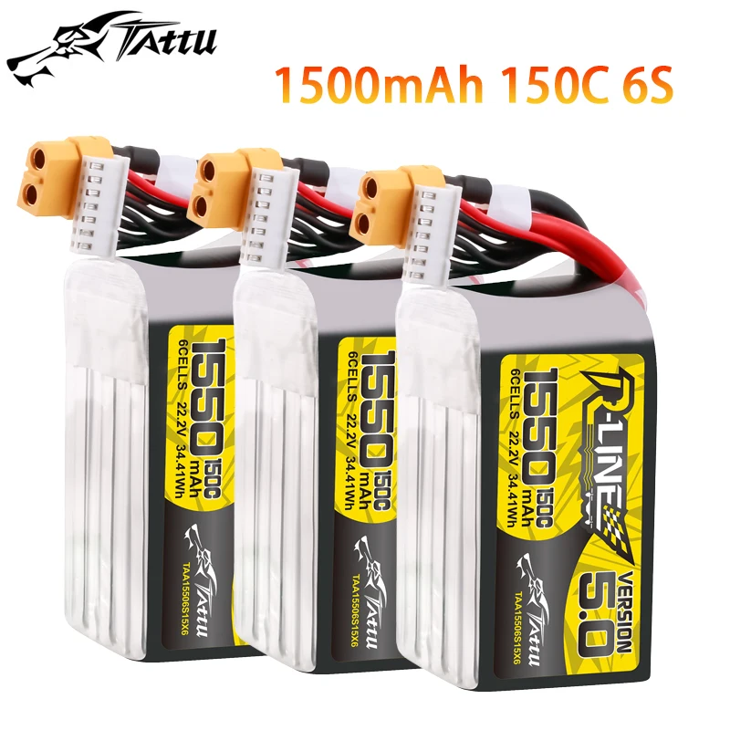 3 SZTUK TATTU-R-LINE 5.0 22.2V 6S 1550mAh 150C Akumulator LiPo do helikoptera RC Quadcopter FPV Racing Drone Parts z wtyczką XT60