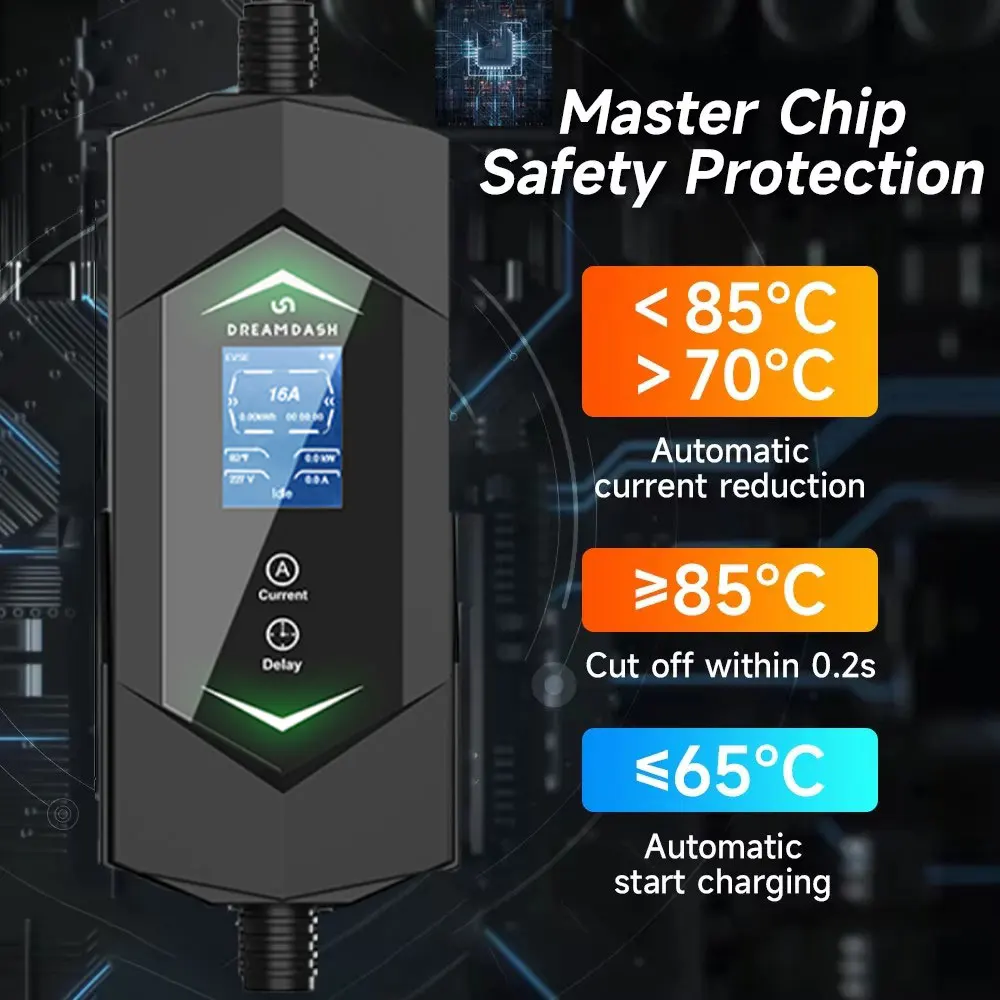 Dreamdash شاحن EV 3.5KW Type1 المحمولة SAE J1772 EVSE شحن 16A 1 المرحلة للسيارات الكهربائية 7 متر كابل الحالي قابل للتعديل