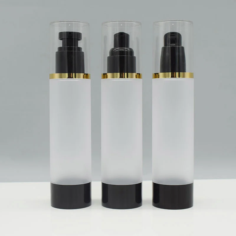 

100ml airless bottle black pump bottom clear lid goldrim frosted body lotion/emulsion/foundation/essence/oil/serum skin packing