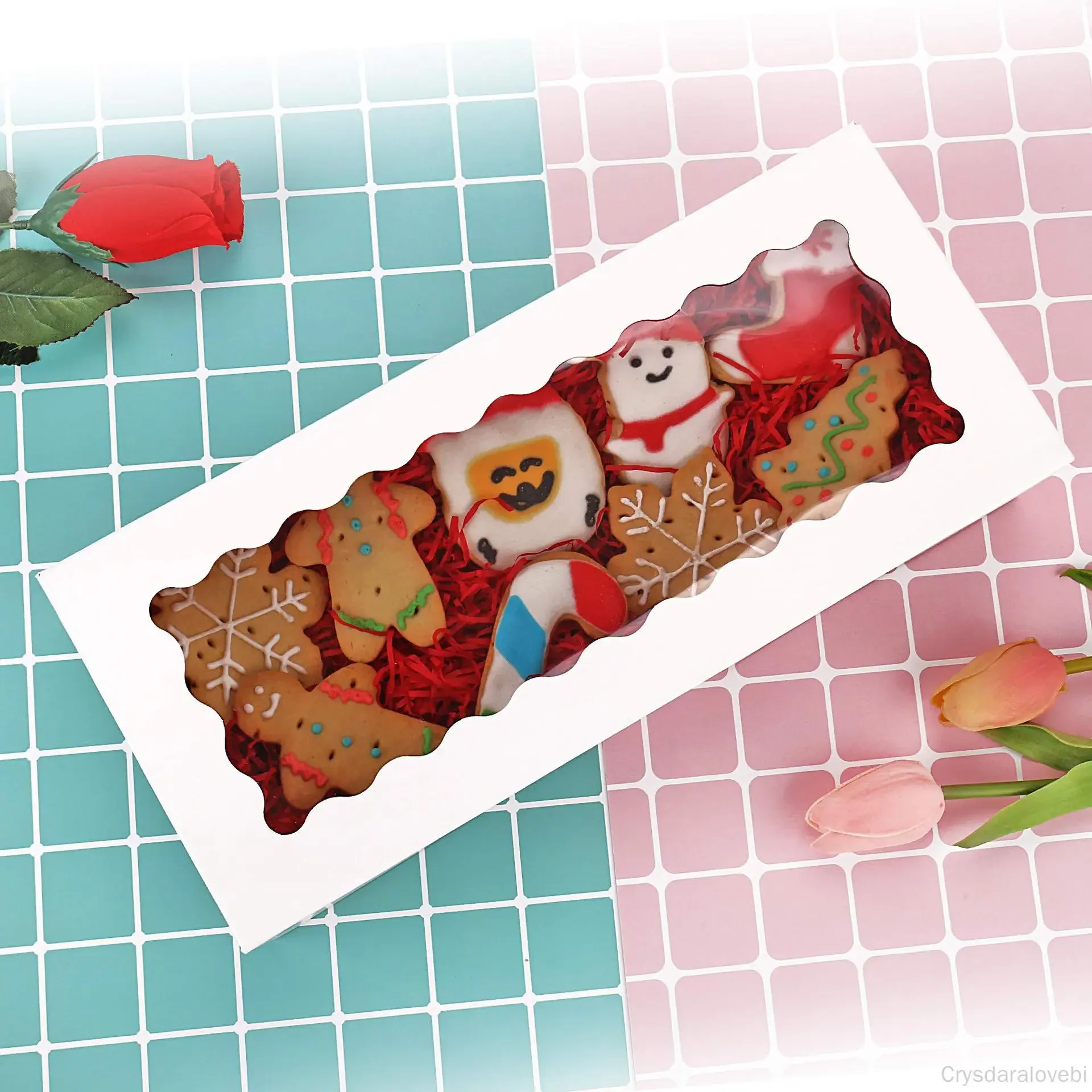 

50pcs West Point Box Cross Free Cake Box Macaron Baking Packaging