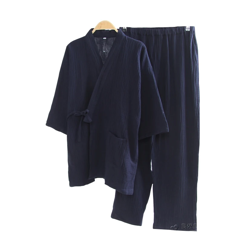 

Spring And Autumn men's Japanese Kimono Pajamas Hanfu Pure Cotton Crepe plus-size Loose Home Suit Zen Suit Sweat Suit