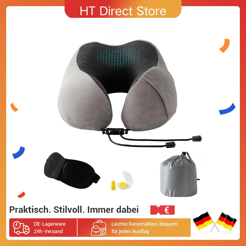 Good Nite Nackenkissen, Ergonomisches Memory Foam Reisekissen für Flugzeug, Auto & Zuhause, Waschbar, Einstellbar, Grau