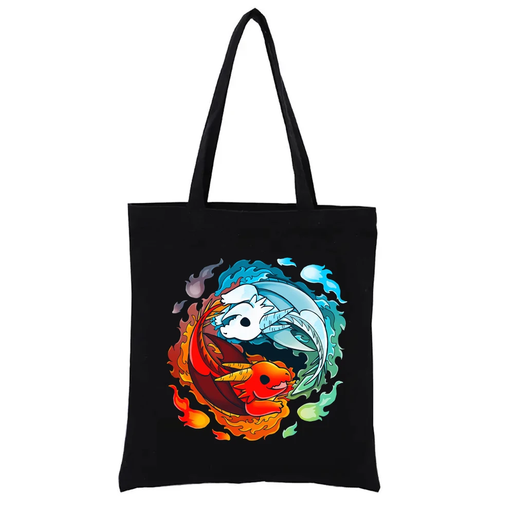 Ying Yang Fire Water Drago Graphic Print Shopping Bags Geek Series Canvas Tote Bag Aesthetic Funny Women\'s Handbags for Women