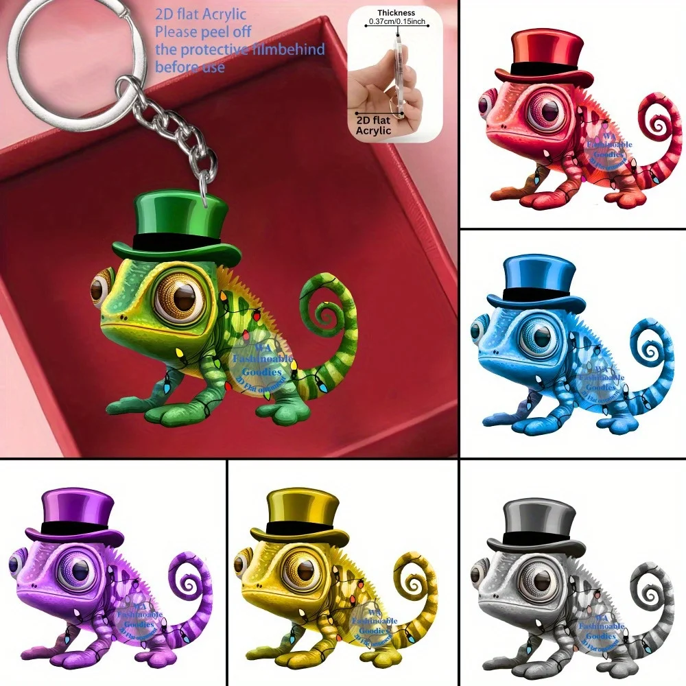 2D Chameleon Keychain Chic Acrylic Pendant Hanging Ornament For Birthday/Anniversary/Party/Festival/Zombie Decorations Gift