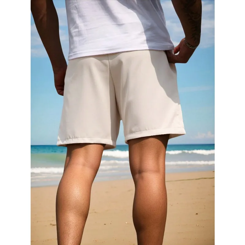 Мужские однотонные белые шорты на талии больших размеров на шнурке. Хлопковая спортивная одежда, фитнес и повседневные удобные брюки. Мужские шорты.