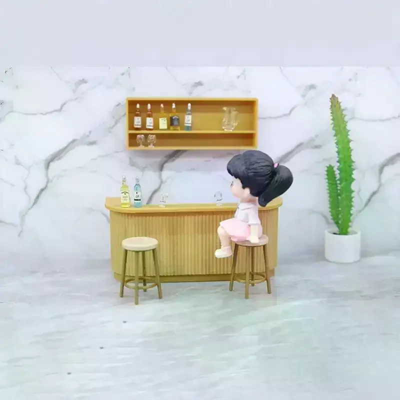 ชุดเฟอร์นิเจอร์พลาสติก 3 ชิ้น สำหรับเล่นบทบาทสมมติ โต๊ะ เก้าอี้ ขนาด 1:12 สำหรับบ้านตุ๊กตา ฉากเคาน์เตอร์บาร์ อุปกรณ์ตกแต่งบ้านตุ๊กตา