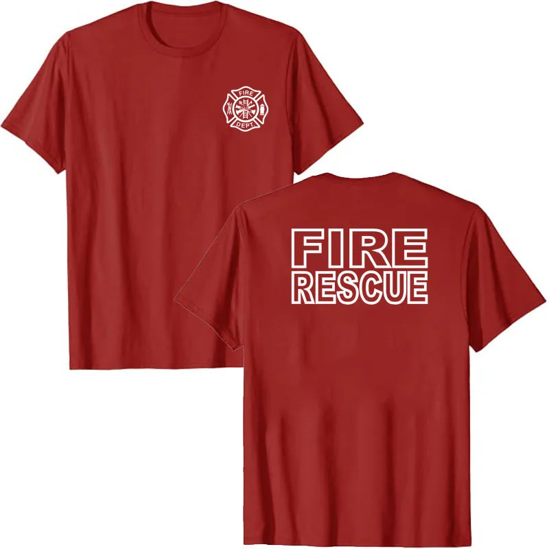 Fire Rescue T-Shirt Firefighter Maltese Cross Fire Department Women Men Clothing Short Sleeve Blouses Graphic Tee Tops