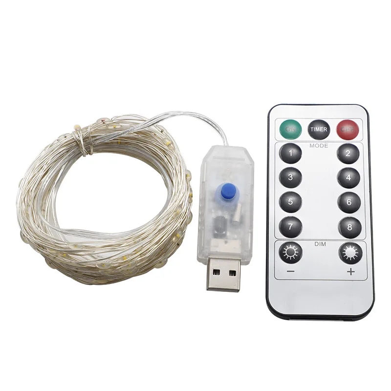 Corda de lâmpada LED multifuncional com controlo remoto USB, fio de cobre, luzes de decoração de Natal, 5m, 10m, 20m