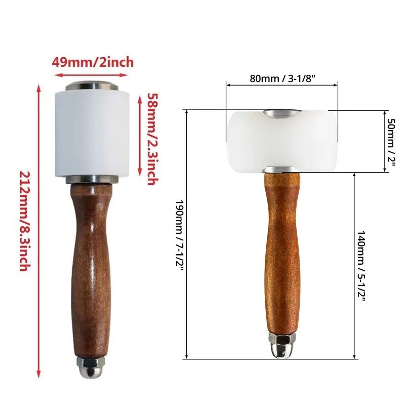 Rubber Hammer Mallet for Leatherwork Carving Cowhide Sew DIY CraftsLeathercraft Wood Handle Home Hand Tools Nylon Material