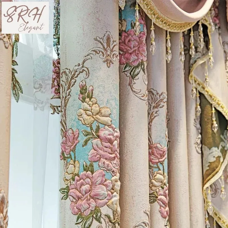 

European Luxury 3D Peony Flower Curtains Relief Embroidered Bedroom Blackout Curtains for Living Room BalconyWindows White Tulle