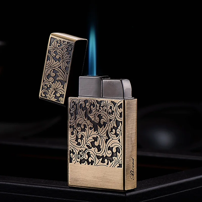 

Broad Metal Windproof Cigar Cigarette Lighter Jet Torch Gas Flames Unusual Lighters Smoking Accessory Butane Gadgets for Men