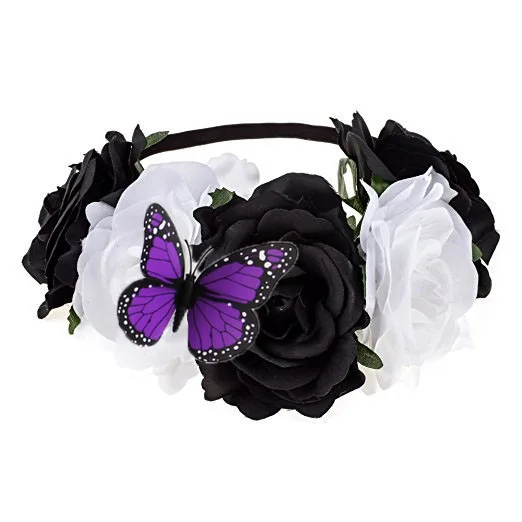 Day of the Dead Rose Butterfuly Headpiece Mexican Halloween Flower Crown Dia de los muertos Headband accesorios para el cabello